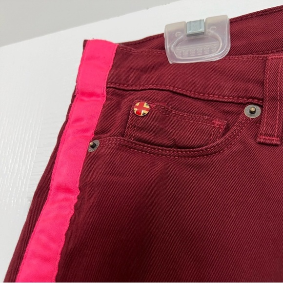 Hudson LouLu Burgundy Red Pink Tuxedo Stripe Low Rise Crop Skinny Jeans - Picture 6 of 16